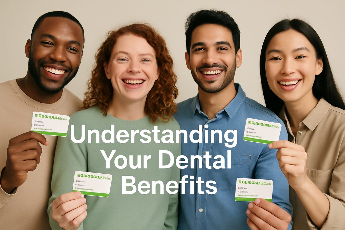 Image of a diverse group of people smiling, each holding a mock dental insurance card with the "deltadentalofmn" logo, with the tagline "Understanding Your Dental Benefits" overlaid.