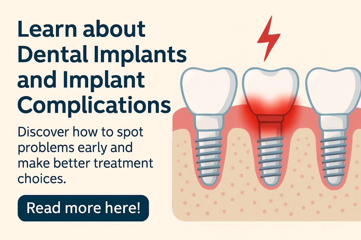 Close up X-Ray of a jaw with dental implants that have signs of bone loss around them, indicating peri-implantitis. No text on image.