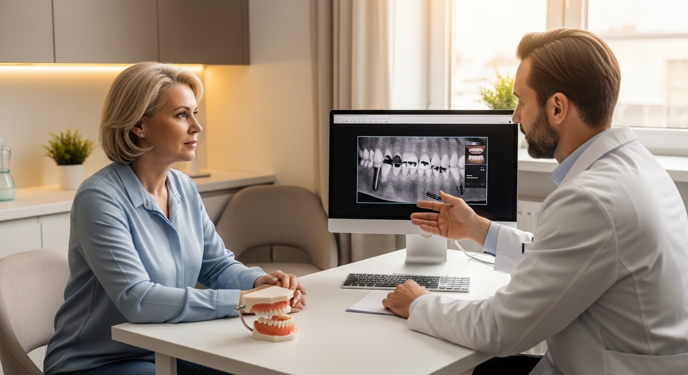 Patient consultation with dentist in modern office setting