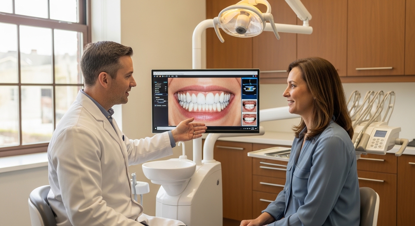 Dentist consulting with a patient in a modern dental clinic